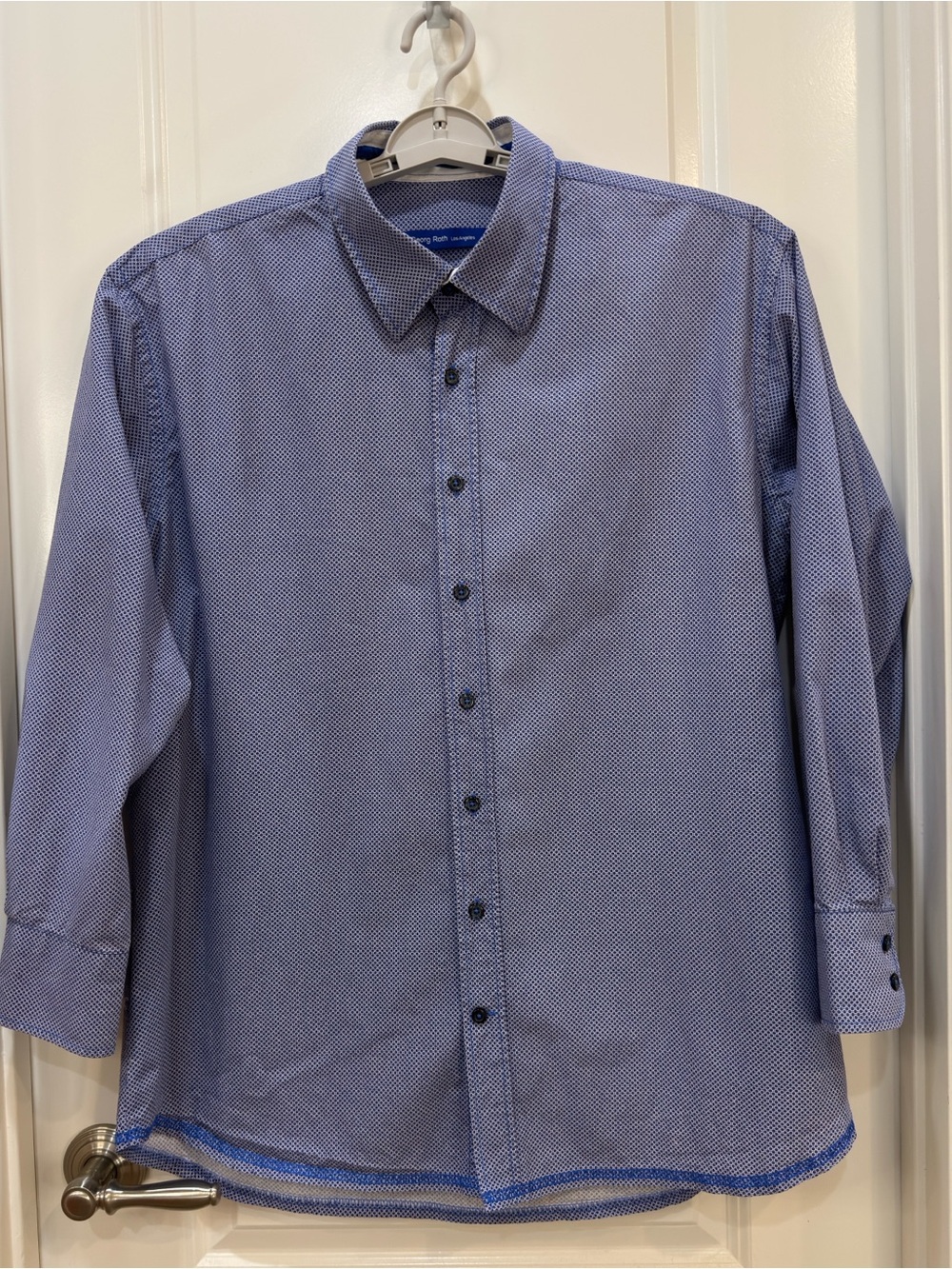 Georg Roth Men's Blue Micro-Pattern Long-Sleeve Dress Shirt